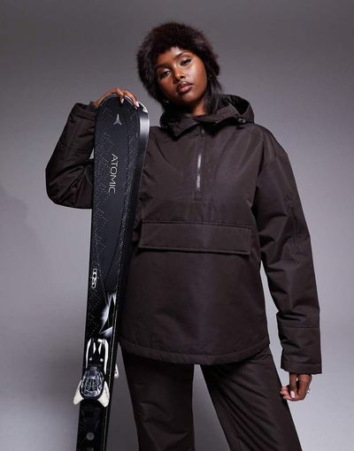 Threadbare Threadbare Ski overhead jacket with hood in chocolate brown - part of a set