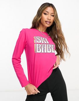 Threadbare Threadbare Ski printed base layer long sleeve top in pink