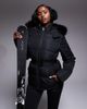 Threadbare Threadbare Ski puffer jacket with faux fur collar in black - 1