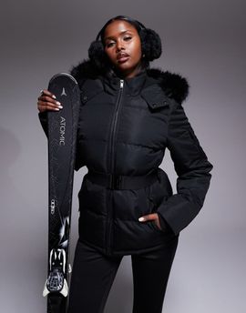 Threadbare Threadbare Ski puffer jacket with faux fur collar in black