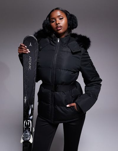 Threadbare Threadbare Ski puffer jacket with faux fur collar in black