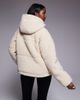 Threadbare Threadbare Ski short faux shearling puffer jacket with hood in cream-White - 3