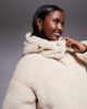 Threadbare Threadbare Ski short faux shearling puffer jacket with hood in cream-White - 4