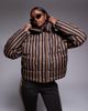 Threadbare Threadbare Ski striped puffer coat with hood in brown and camel - 1