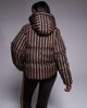 Threadbare Threadbare Ski striped puffer coat with hood in brown and camel - 3
