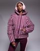 Threadbare Threadbare Ski striped puffer coat with hood in burgundy and pink-Red - 1