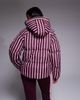 Threadbare Threadbare Ski striped puffer coat with hood in burgundy and pink-Red - 2