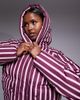 Threadbare Threadbare Ski striped puffer coat with hood in burgundy and pink-Red - 4