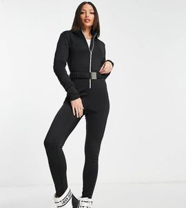 Threadbare Threadbare Tall Ski belted jumpsuit in black