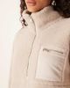 Threadbare Threadbare teddy 1/4 zip fleece sweater with pocket detail in mushroom-White - 4