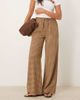 Threadbare Threadbare tie waist wide leg pants in brown gingham - 1
