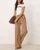 Threadbare Threadbare tie waist wide leg pants in brown gingham - 3