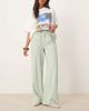 Threadbare Threadbare tie waist wide leg pants in sage green and white gingham - 1
