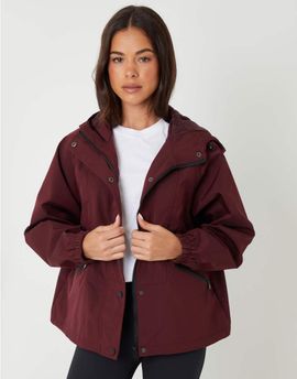 Threadbare Threadbare waterproof hooded funnel neck jacket in burgundy-Red