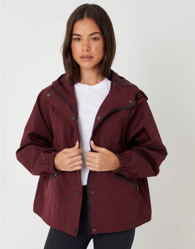 Threadbare Threadbare waterproof hooded funnel neck jacket in burgundy-Red
