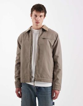 Threadbare Threadbare zip front barn jacket with contrasting collar in taupe-Neutral