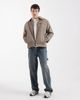 Threadbare Threadbare zip front barn jacket with contrasting collar in taupe-Neutral - 2