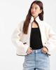 Threadbare Threadbare zip front teddy fleece with back panel in ecru and khaki green-White - 1