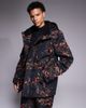 Threadbare Threadbare zip through ski jacket with hood in black and orange print - 1