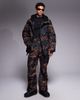Threadbare Threadbare zip through ski jacket with hood in black and orange print - 2