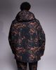 Threadbare Threadbare zip through ski jacket with hood in black and orange print - 3