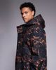 Threadbare Threadbare zip through ski jacket with hood in black and orange print - 4