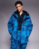Threadbare Threadbare zip through ski jacket with hood in blue and navy print - 1