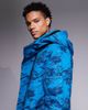 Threadbare Threadbare zip through ski jacket with hood in blue and navy print - 4