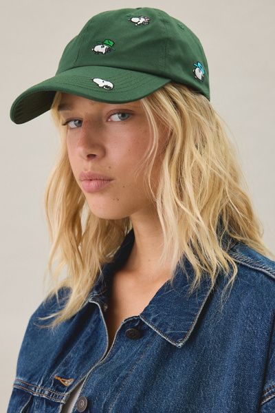 Three Potato Four Three Potato Four X Peanuts Snoopy Embroidered Dad Hat in Green, Women's at Urban Outfitters