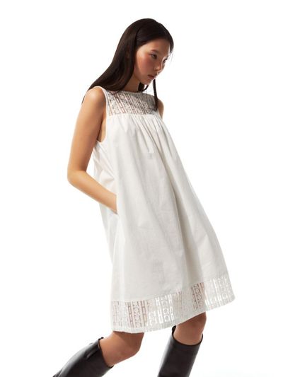 THREE TO EIGHTY Contrast Sleeveless Dress (White)