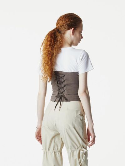 THREE TO EIGHTY Corset Layered T-Shirt (2 COLORS)