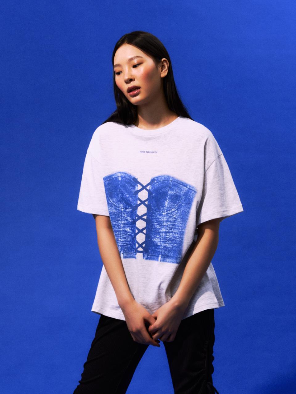 THREE TO EIGHTY Corset Printed T-Shirt (Melange Grey)
