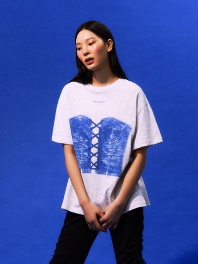 THREE TO EIGHTY Corset Printed T-Shirt (Melange Grey)
