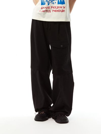 THREE TO EIGHTY Crocheted Pocket Contrast Pants (Black)