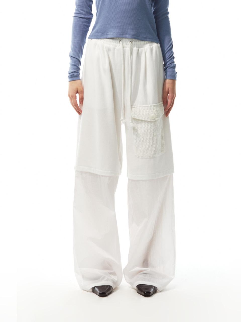 THREE TO EIGHTY Crocheted Pocket Contrast Pants (White)