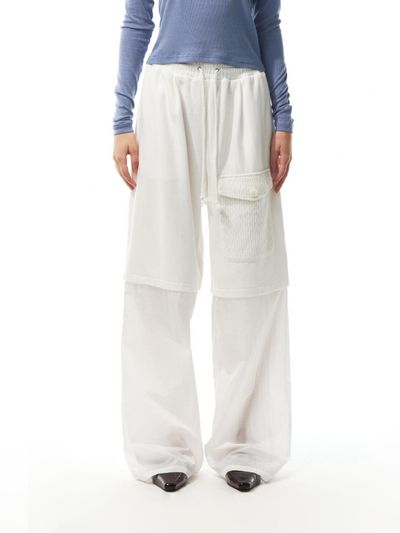 THREE TO EIGHTY Crocheted Pocket Contrast Pants (White)