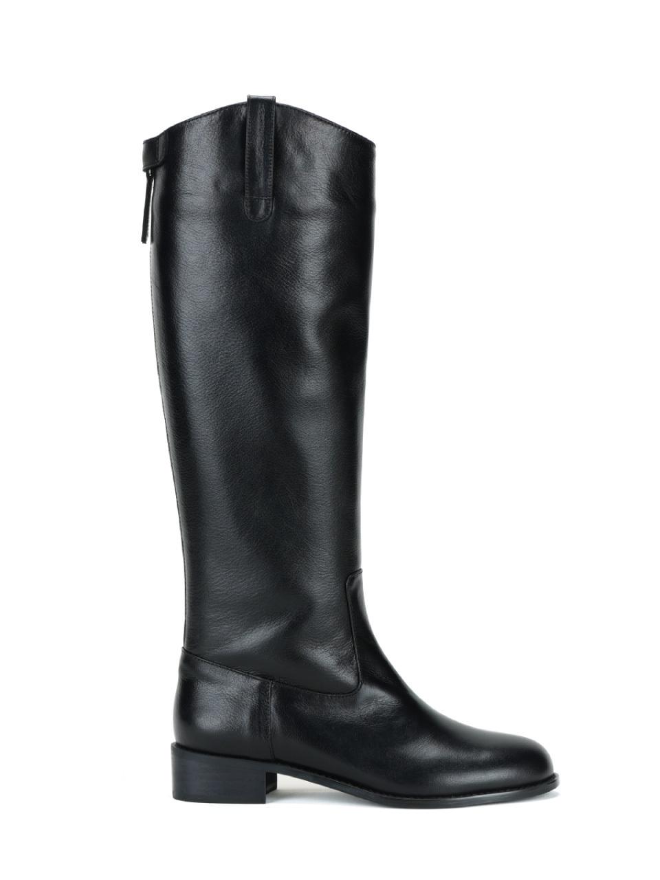 THREE TO EIGHTY Leather Riding Boots_Black