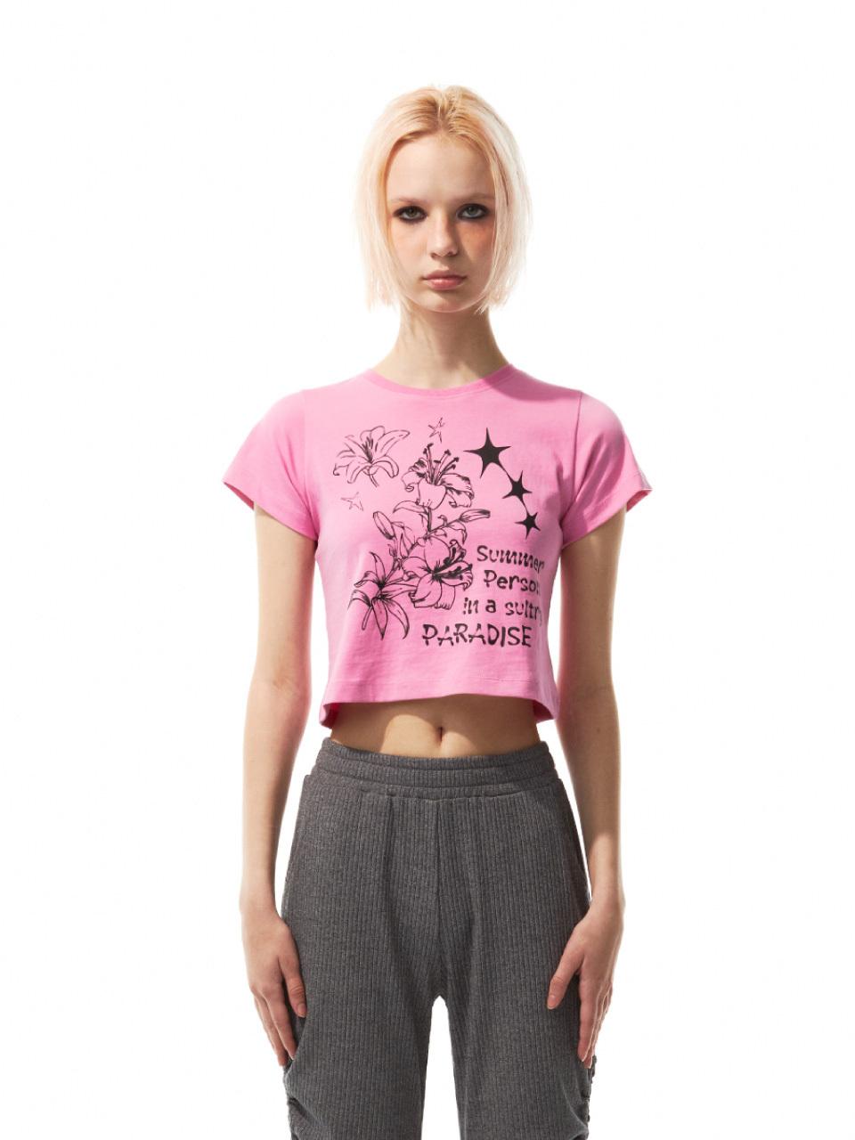 THREE TO EIGHTY Lily Drawing Cropped T-Shirt (Pink)