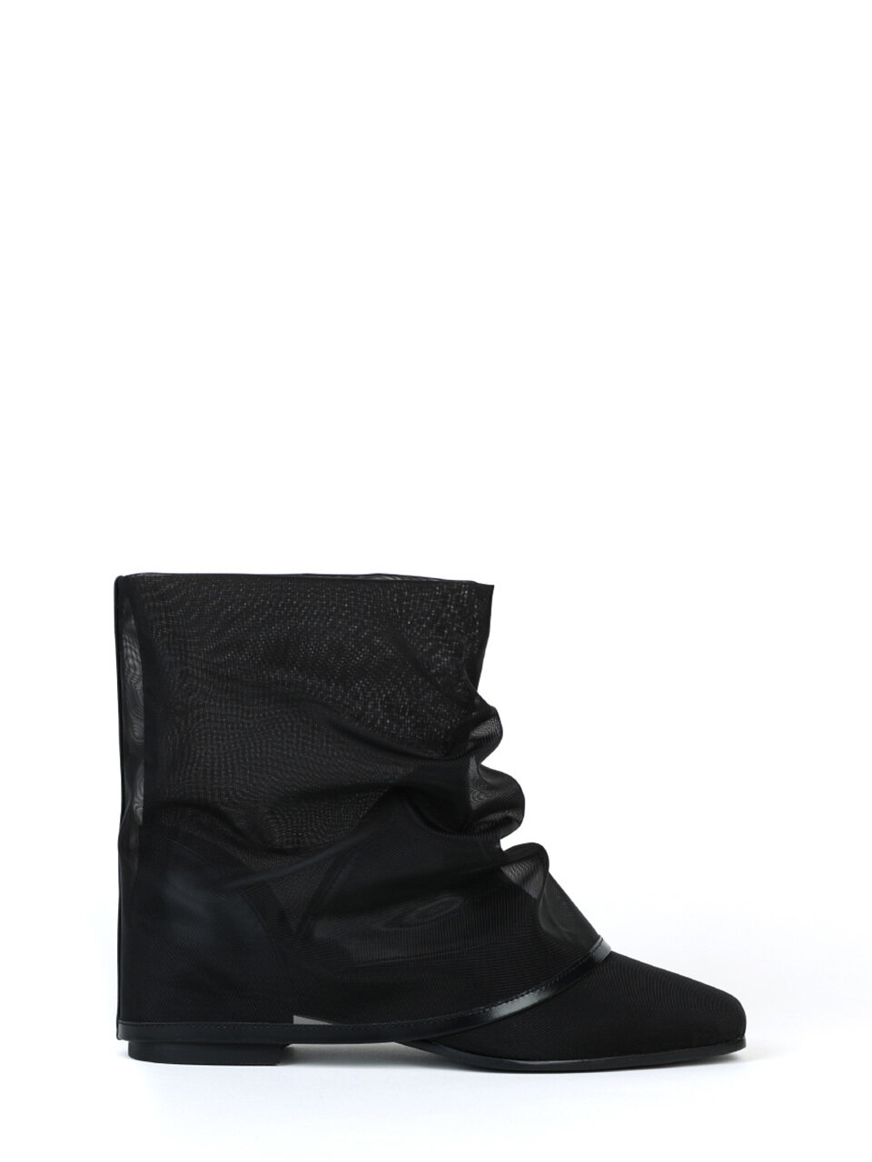 THREE TO EIGHTY Mesh Wrinkled Boots - Black