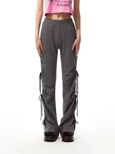 THREE TO EIGHTY Open-Side Ribbed Pants (Charcoal)