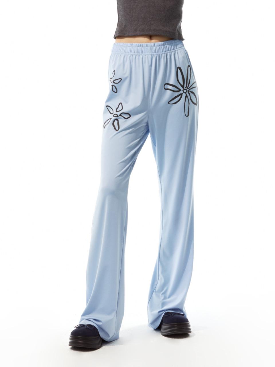 THREE TO EIGHTY Printed Boot-Cut Pants (Blue)