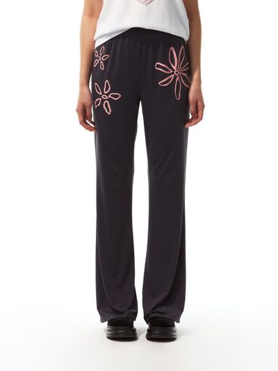 THREE TO EIGHTY Printed Boot-Cut Pants (Charcoal)