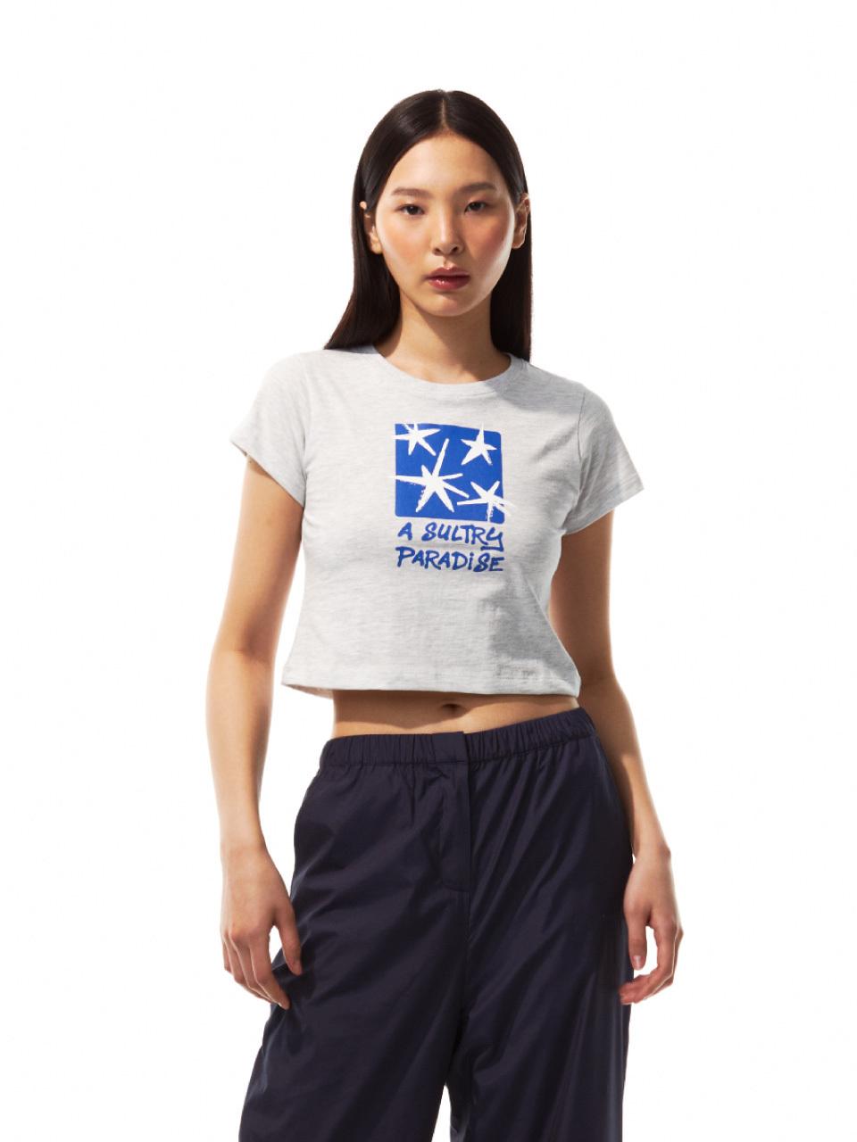 THREE TO EIGHTY Star Drawing Cropped T-Shirt (Melange Grey)