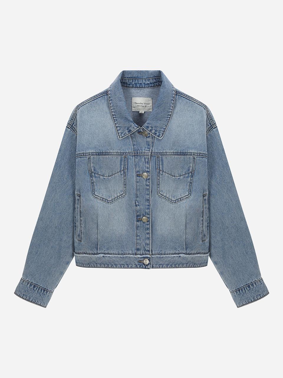 Thursday Island Bottom Fringe Out-Pocket Denim Jacket (T242AJK137W)