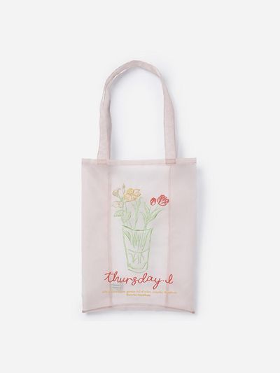 Thursday Island Floral Embroidered Mesh Eco Bag (T254MBP235W)