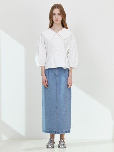 Thursday Island H-line Back Slit Denim Skirt (T252MSK135W)
