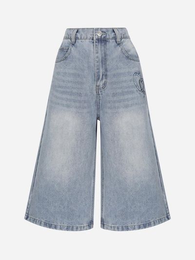 Thursday Island Heart Motif Patch Knee-Length Denim Pants (T254MJE249W)