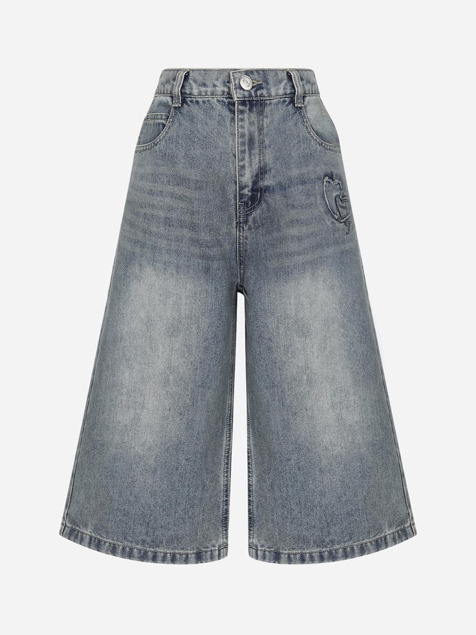 Thursday Island Heart Motif Patch Knee-Length Denim Pants (T254MJE250W)