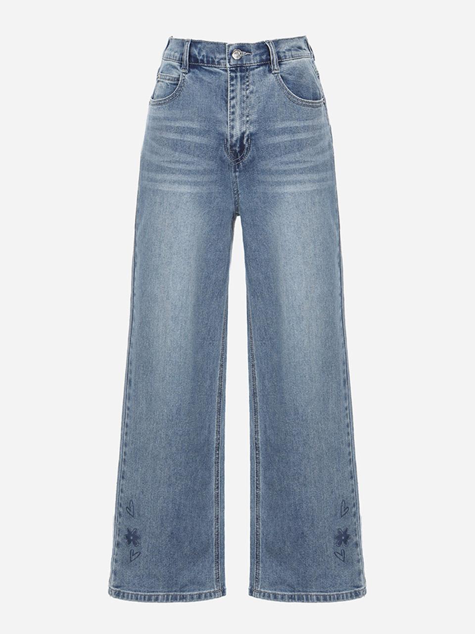 Thursday Island Heart Print Denim Pants (T254MJE239W)