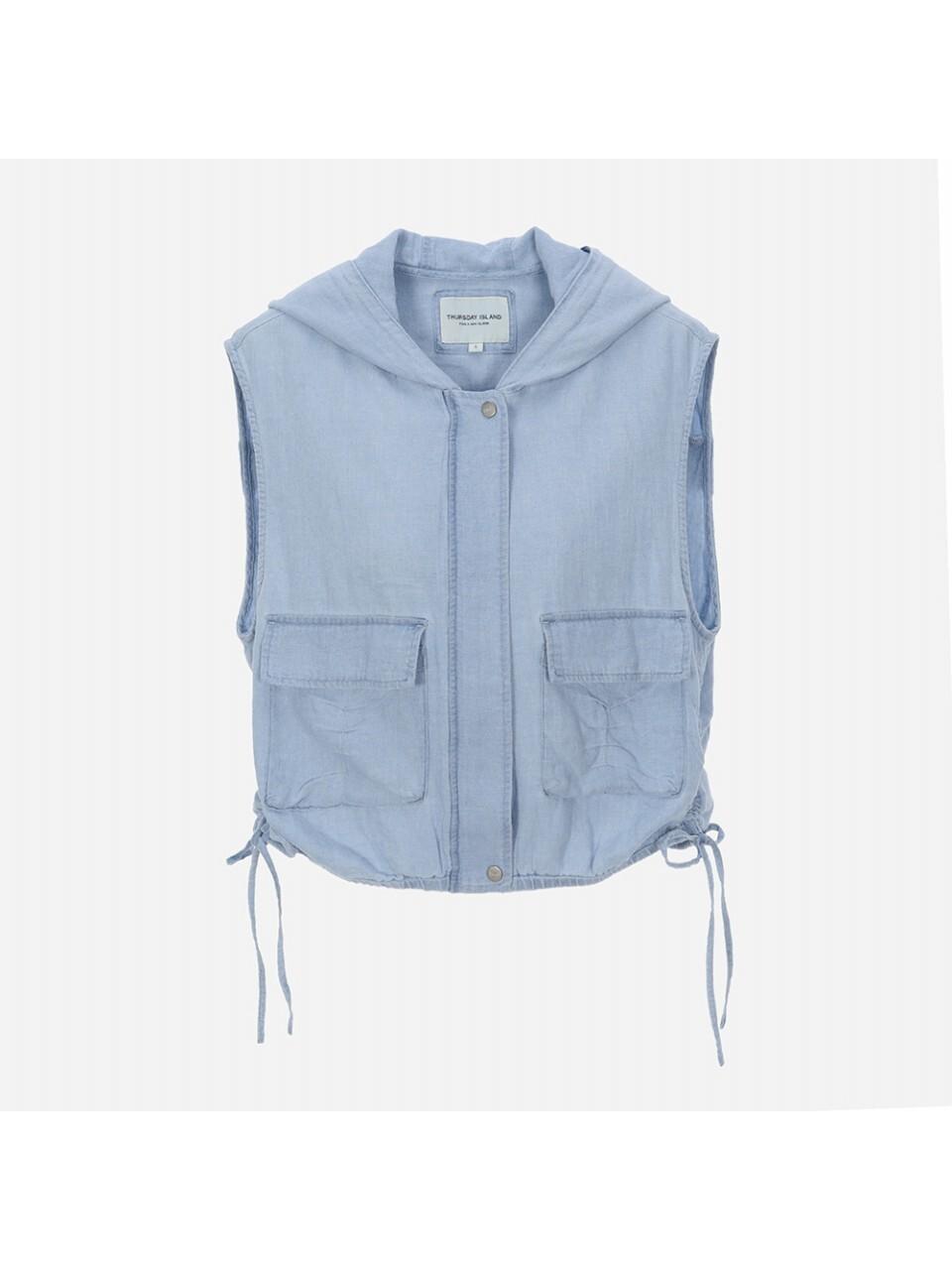 Thursday Island Hooded Zip-up Denim Vest (T252MVT175W)